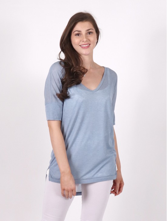 Breathable V Neck High-Low Short Sleeved Loose Top